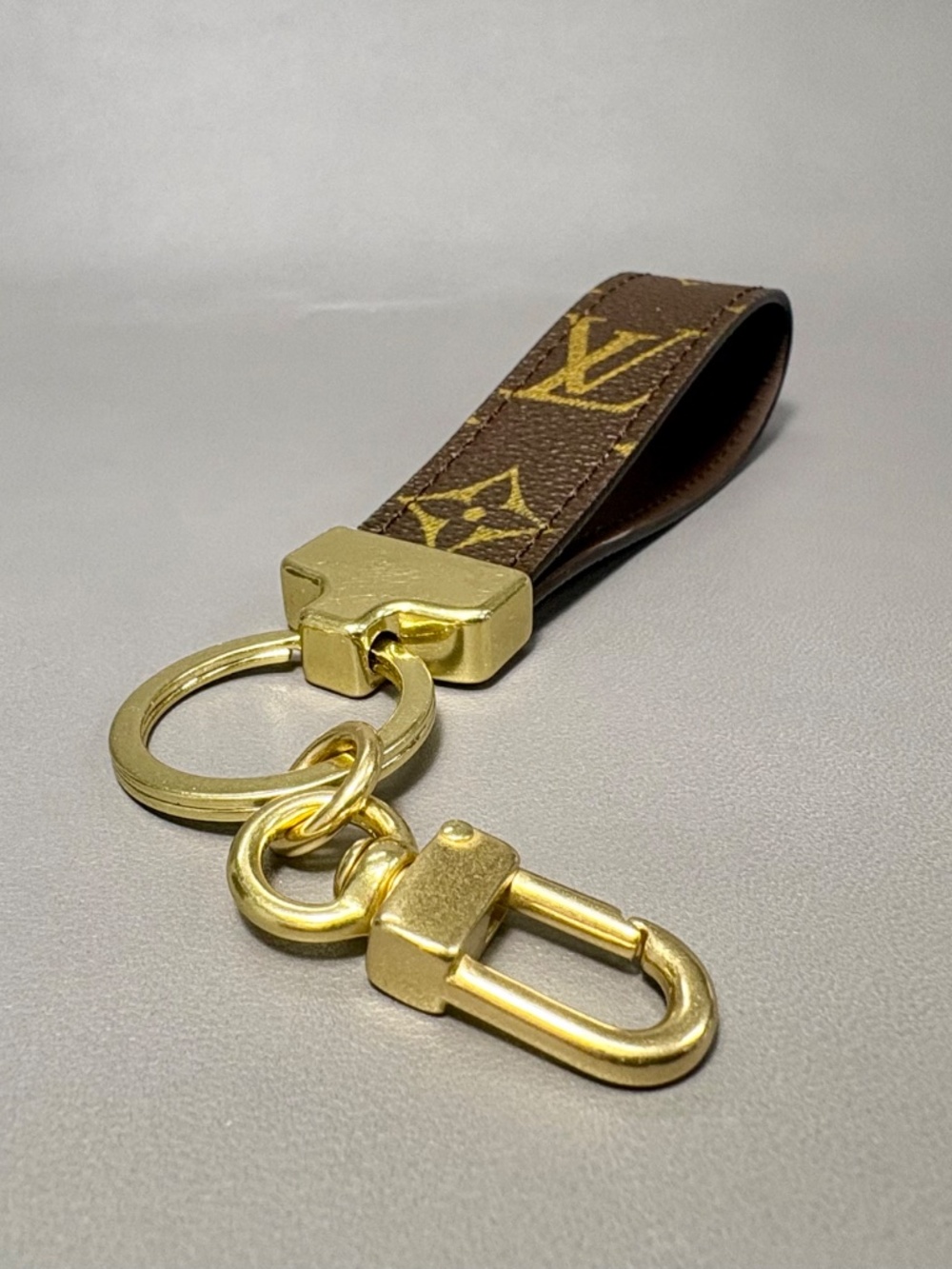 LV Canvas, Leather & Brass Keychain Bag Charm - Picture 4 of 4